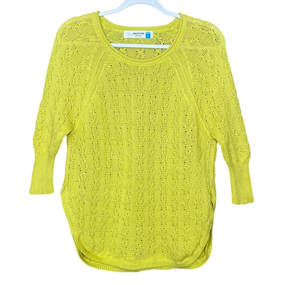 Anthropologie Sparrow Cropped Sleeve Loose Knit Sweater Yellow Size Small